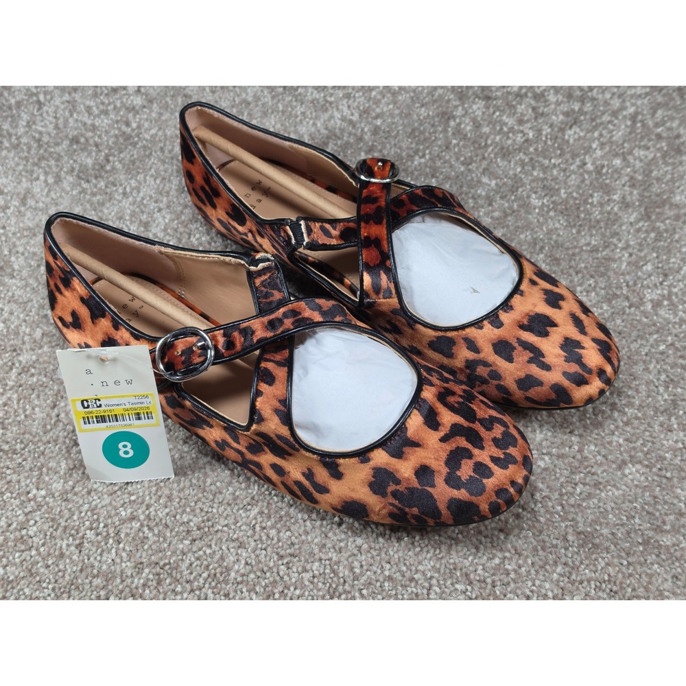 A New Day Tamsin Leopard Print Mary Jane Flats Brown Black Animal Print Shoes 8